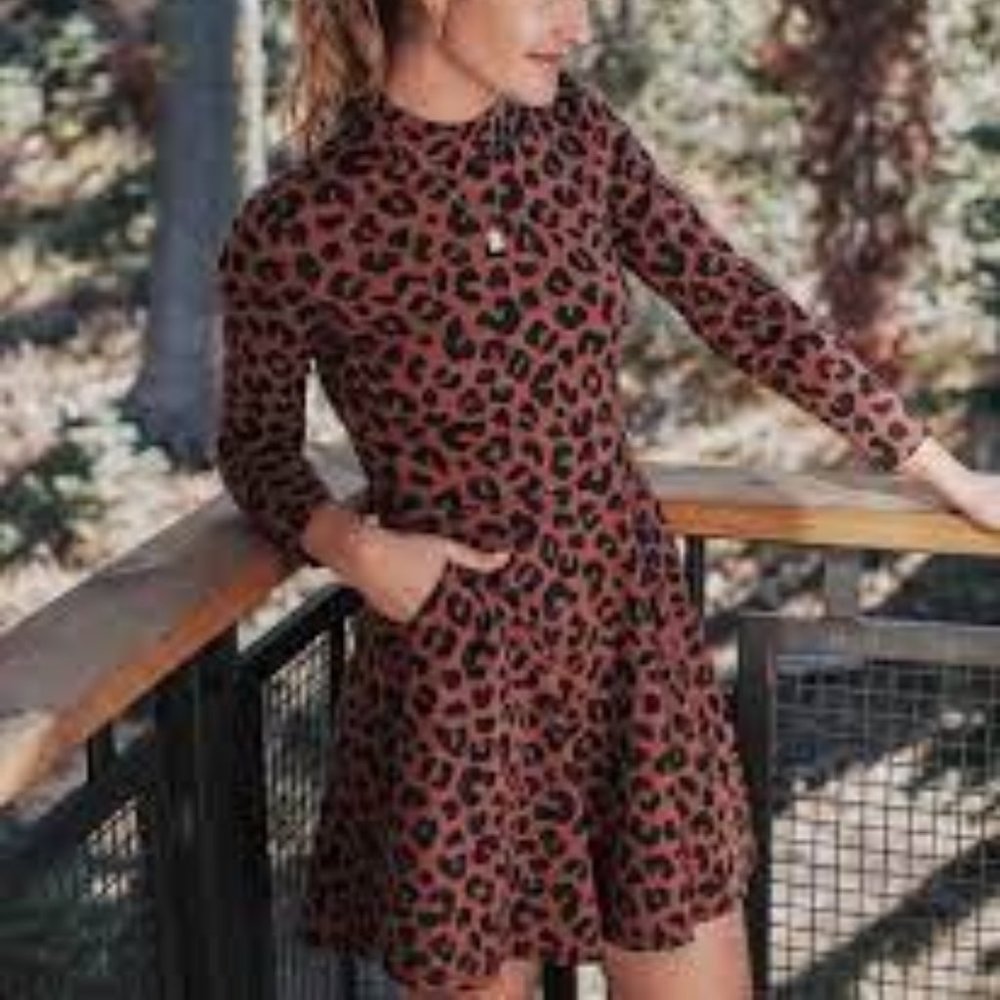 Marine Layer Tyra Mock Neck Mini Dress in Cheetah (M)
